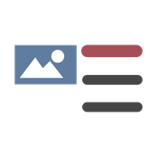 Ein grafisches Design zeigt ein Bildsymbol und drei horizontale Linien in verschiedenen Farben, die eine Benutzeroberfläche darstellen.