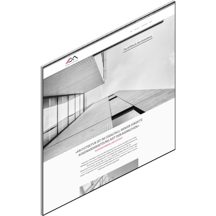 Eine moderne Architektur-Website zeigt eine beeindruckende Ansicht von Hochhäusern, die in den Himmel ragen.