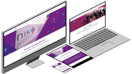 Website nik-nbg.de auf verschiedenen Endgerätansichten dargestellt