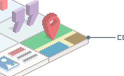 Eine pixelartige Darstellung von verschiedenen Symbolen, darunter Musik, Bilder und Standortmarkierungen auf einem Raster.