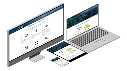 Ein Desktop-Monitor und ein Laptop zeigen Webseiten mit Informationen zu Hosted Solr und seinen Vorteilen.