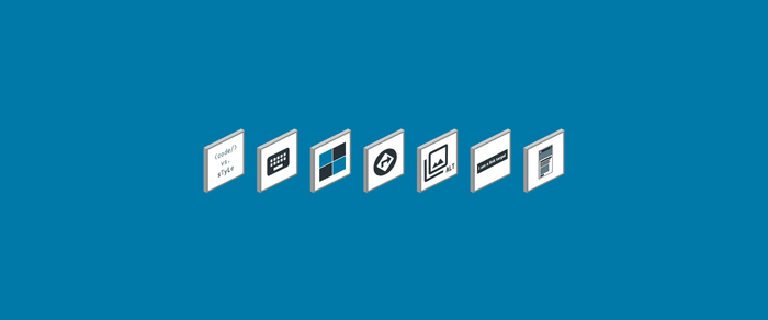 Sieben Icons zur Barrierefreheit auf blauem Hintergrund