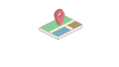 Eine stilisierte Karte mit einem roten Standortmarker, der auf einem der farbigen Abschnitte platziert ist.