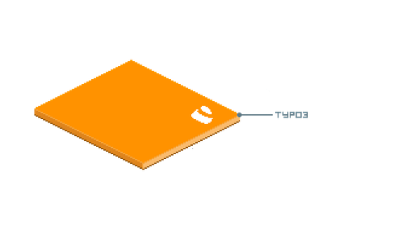 Eine orangefarbene Platte mit dem TYPO3-Logo und Schriftzug