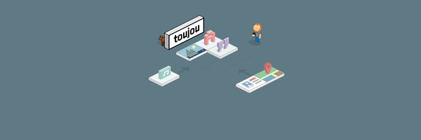 Eine stilisierte Szene zeigt einen Mann, der ein Smartphone benutzt, umgeben von digitalen Symbolen und einem Hund im Hintergrund.