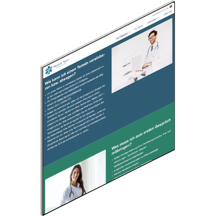 Screenansicht eines Website-Templates mit grünen und blauen Farbtönen