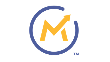 Ein stilisiertes mautic Logo mit einem blauen Kreis und einem gelben Pfeil, der nach oben zeigt, symbolisiert Wachstum und Fortschritt.