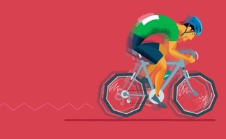 Rennradfahrer-Grafik auf rotem Grund