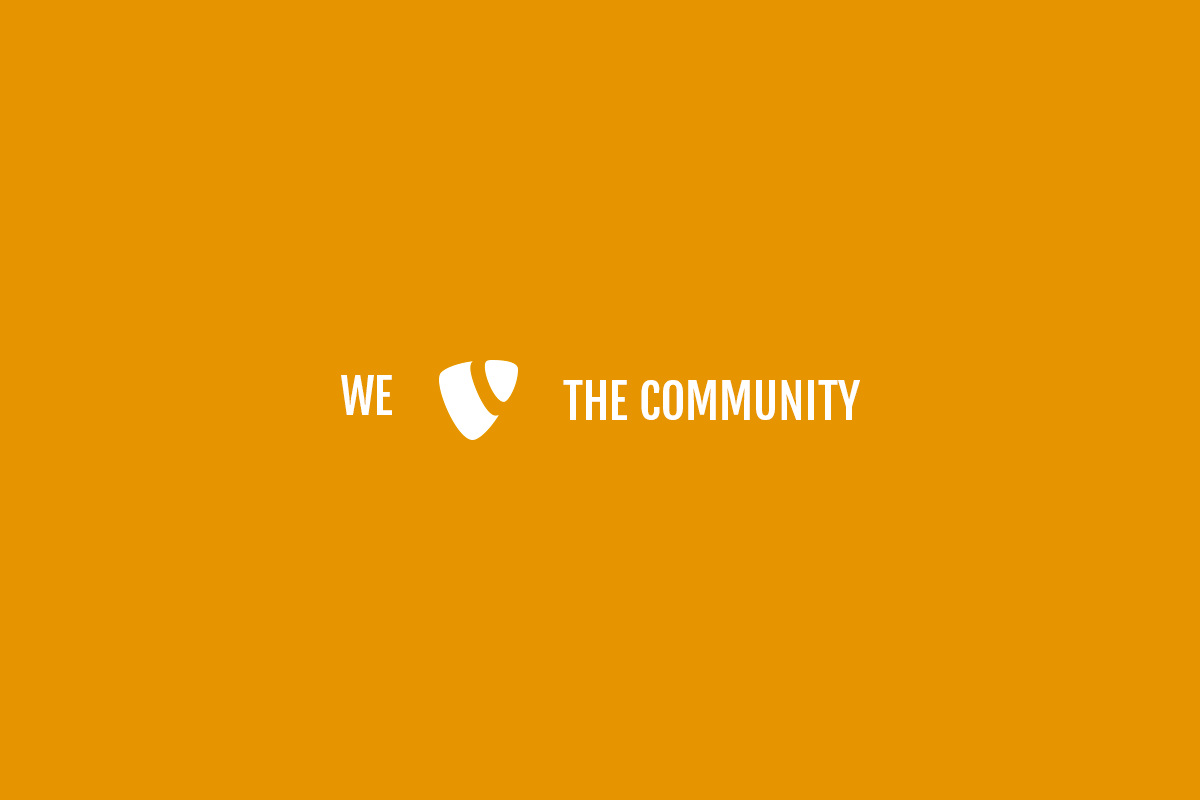Ein leuchtend orangefarbener Hintergrund mit dem Text 'WE THE COMMUNITY' in klarer, weißer Schrift.