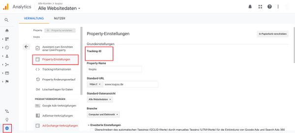 Screenshot zum Prüfen der Version der Google-Analytics-Property