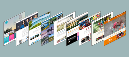 Die Darstellung mehrerer toujou-Webseiten zeigt eine Vielfalt an Inhalten, von Reisen bis zu Marketingstrategien, in lebendigen Farben.