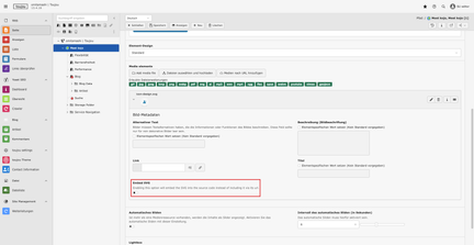 Screenshots eines TYPO3-Backends, das das Aktivieren der svg-Option im Bildeditor hervorhebt