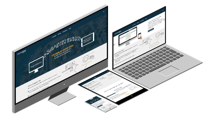 Ein modernes Set von Geräten zeigt eine Website mit Informationen über eine Plattform zur Datenverwaltung.