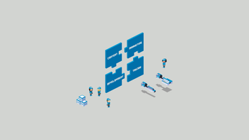 Grafik mit Puzzle mit blauen Agentur-Bausteinen für eine Website
