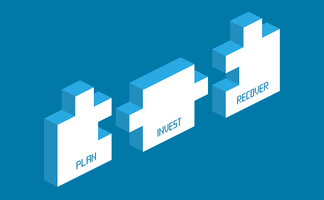 Grafik aus drei Puzzlestücken mit der Aufschrift: Plan, Invest, Recover