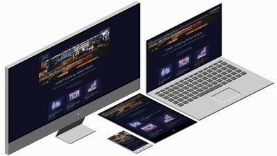 Das Website Template für Gastronomie wird auf mehreren Geräten angezeigt, darunter ein Desktop, ein Laptop und ein Smartphone.