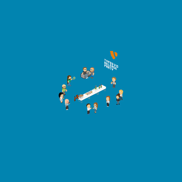 Eine Gruppe von Menschen versammelt sich um einen Tisch mit Snacks und Getränken, während sie eine Feier genießen.