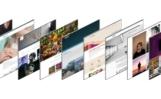 Anordnung verschiedener Websites in 3D-Ansicht von Sport über Ärzte bis Agentur