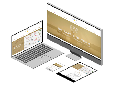 Website screenshots of the Rotkäppchen-Mumm website on four devices