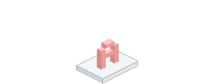 Ein stilisierter, rosa Buchstabe 'A' steht auf einer weißen Plattform, umgeben von einem schwarzen Hintergrund.