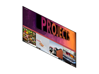 Eine kreative Präsentation mit dem Wort 'PROJEKTE' in großen, auffälligen Buchstaben auf einem bunten Hintergrund.