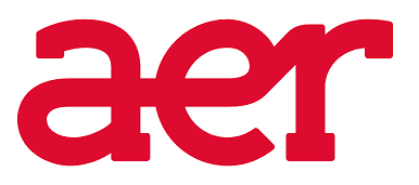 Das Logo zeigt den Schriftzug 'aer' in kräftigem Rot auf schwarzem Hintergrund, was einen modernen und dynamischen Eindruck vermittelt.