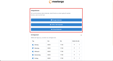 Screenshot Meetergo Kalender einbinden