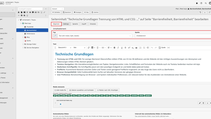 Screenshots eines TYPO3-Backends, das den Reiter Allgemein in Elementen zeigt