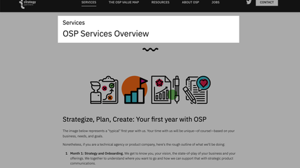 Eine Übersicht über die Dienstleistungen von OSP, die strategische Planung und kreative Ansätze für Unternehmen umfasst.