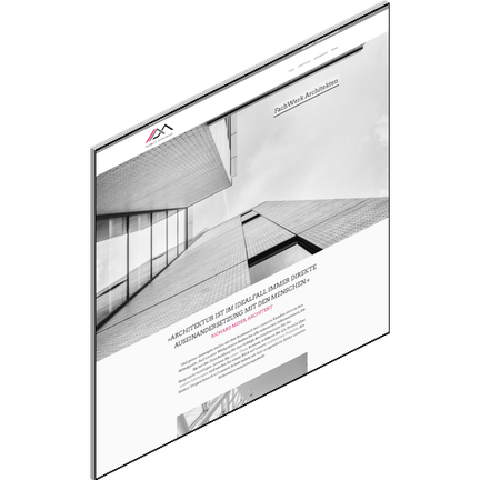 Eine moderne Architektur-Website zeigt eine beeindruckende Ansicht von Hochhäusern, die in den Himmel ragen.