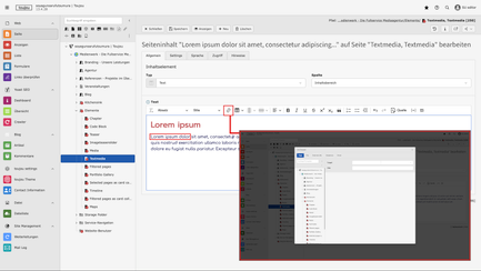 Screenshot toujou backend, das zeigt wie Links bearbeitet werden