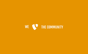 Ein leuchtend orangefarbener Hintergrund mit dem Text 'WE THE COMMUNITY' in klarer, weißer Schrift.