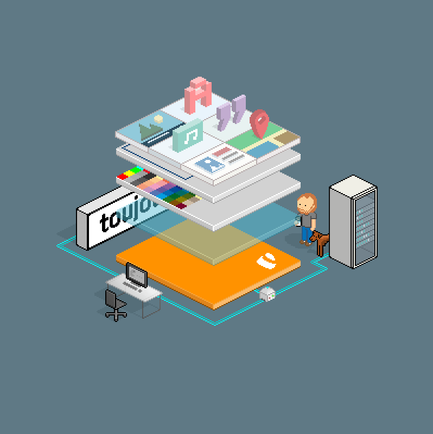 Pixelgrafik, die verschiedene Bausteine zum Erstellen von Websites zeigt