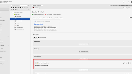 Screenshots eines TYPO3-Backends, das ein Element zeigt, das rot umrahmt ist