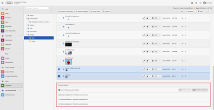Screenshots eines TYPO3-Backends, das die Zwischenablage für Dateien zeigt