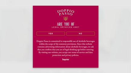 Die Webseite fordert Nutzer auf, ihr Alter zu bestätigen, um Zugang zu alkoholischen Inhalten zu erhalten.