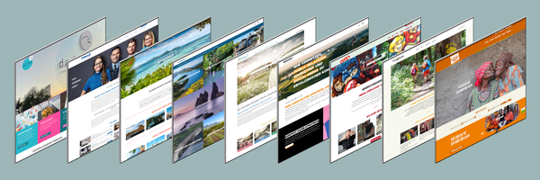 Die Darstellung mehrerer toujou-Webseiten zeigt eine Vielfalt an Inhalten, von Reisen bis zu Marketingstrategien, in lebendigen Farben.