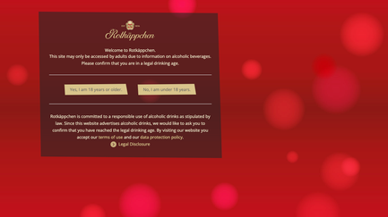 Die Webseite von Rotkäppchen fordert Nutzer auf, ihr Alter zu bestätigen, um Zugang zu alkoholischen Inhalten zu erhalten.