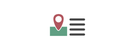 Ein Standortmarker auf einem grünen Hintergrund, begleitet von drei horizontalen Linien, die Informationen darstellen.