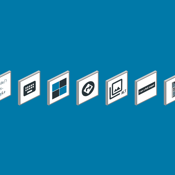 Sieben Icons zur Barrierefreheit auf blauem Hintergrund