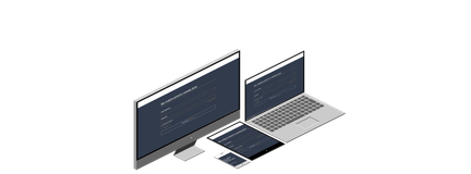 Ein Desktop-Computer, ein Laptop und ein Tablet zeigen Anmeldeseiten mit Eingabefeldern für Benutzername und Passwort.
