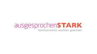 Das Logo zeigt den Schriftzug 'ausgesprochenSTARK' in kräftigen Farben, umgeben von einem klaren, modernen Design.