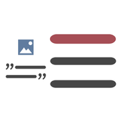 Das Bild zeigt ein einfaches, grafisches Layout mit einem Symbol für Bilder und Platz für Zitate.