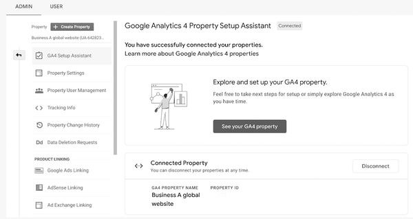 [Translate to English:] Screenshot zum Konfigurieren von Google Analytics 4