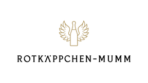 Das Design zeigt eine Flasche, umgeben von geschwungenen Flügeln, die ein Gefühl von Leichtigkeit vermittelt. Dazu der Schriftzug Rotkäppchen Mumm.