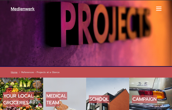 A modern website titled “PROJECTS,” designed in vibrant colors and showcasing various projects.
