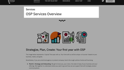 Eine Übersicht über die Dienstleistungen von OSP, die strategische Planung und kreative Ansätze für Unternehmen umfasst.