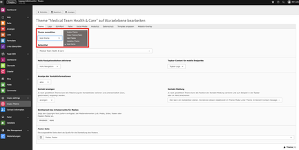 Screenshot zur Theme-Auswahl im toujou-Backend