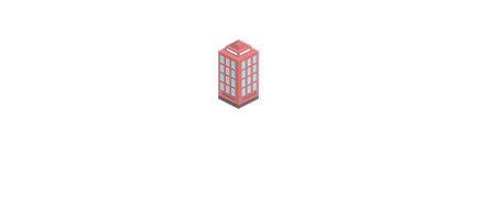 Ein rotes Hochhaus mit vielen Fenstern, das in einem minimalistischen Stil dargestellt wird.