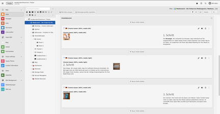 Screenshot des toujou-Backends bei der man sieht, wie Text und Bild links und rechts angeordnet ist